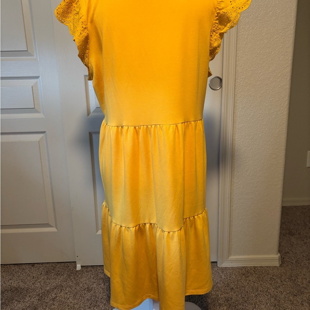 Como Vintage Mustard Midi Dress with Ruffle Sleeves - Picture 2 of 9